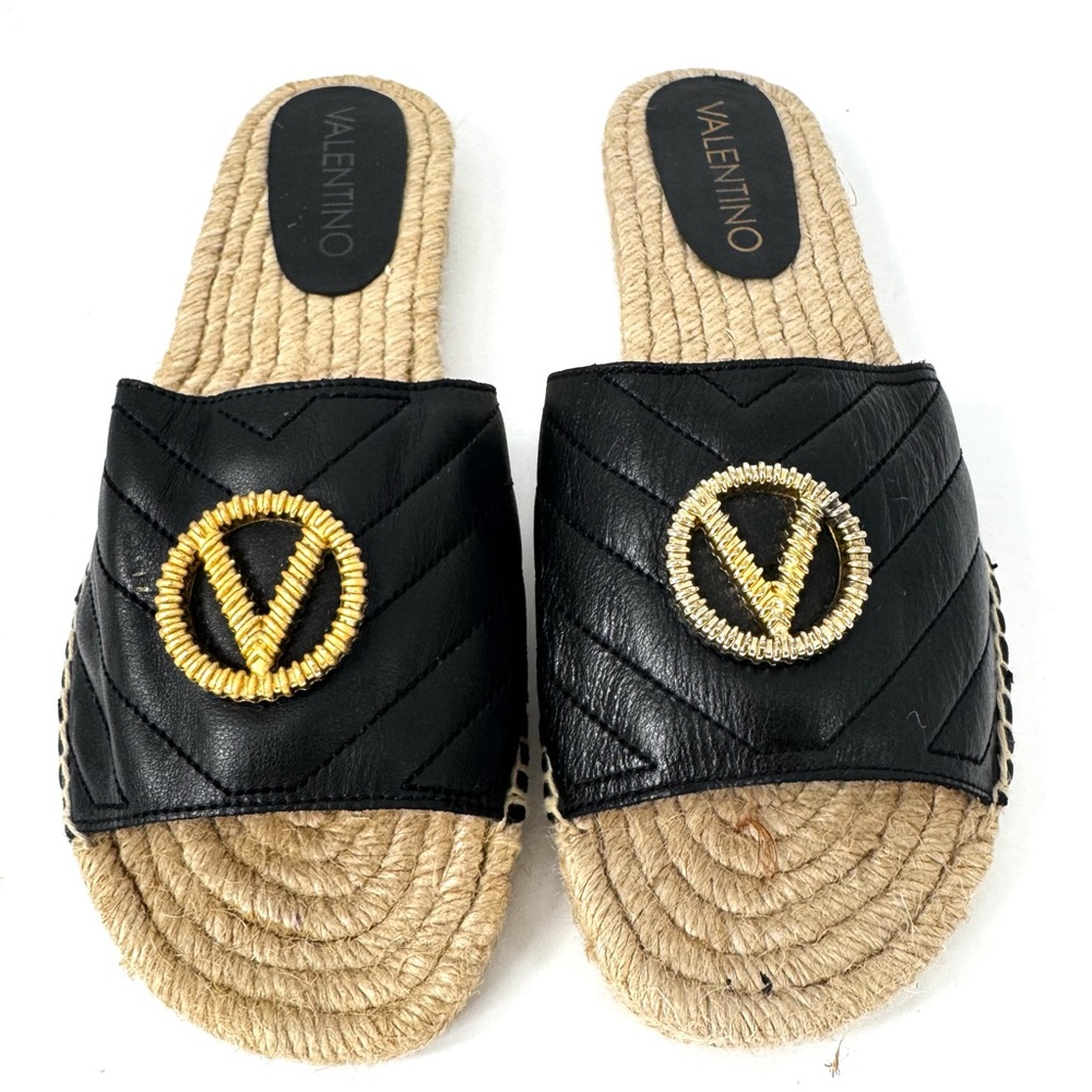 Valentino Sandals Black Leather Espadrille Clavel